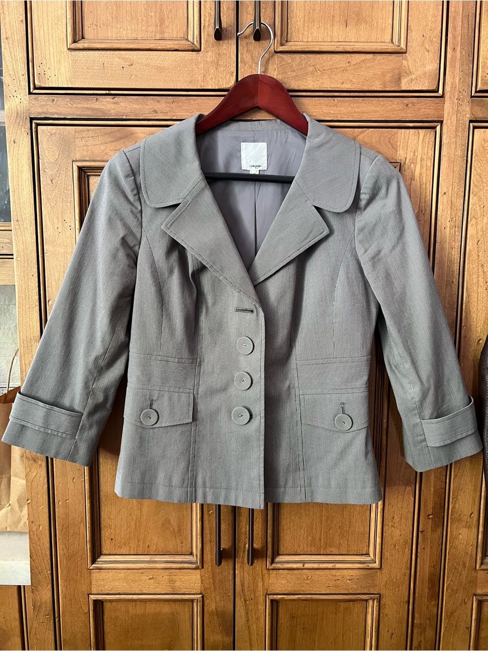 Womens Grey Button-Front Blazer Jacket
